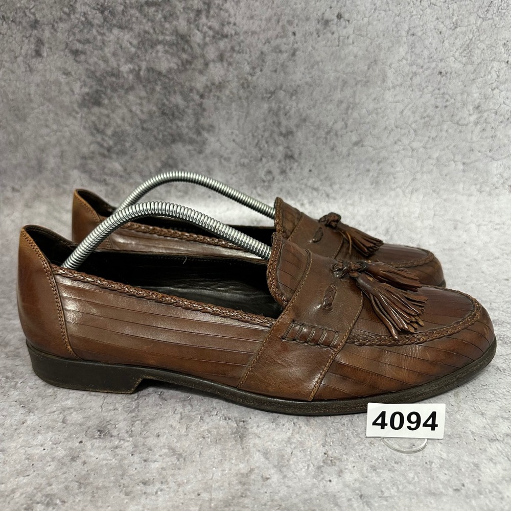 Bragano Tassel Loafers Mens 11.5 Brown Italian Leather Woven Dress Shoes 840